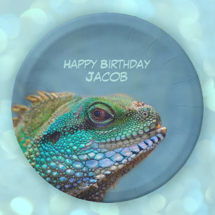 Happy Birthday Colourful Iguana Paper Plate
