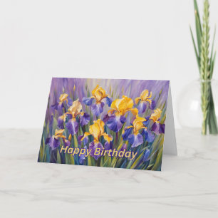 Happy Birthday Colourful Iris Flowers  Card
