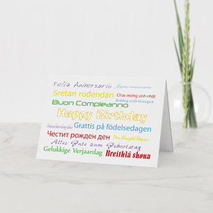 Happy Birthday Colourful Many Languages Foil Greeting Card