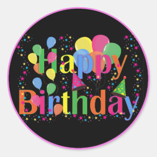 Happy Birthday, colourful party design Classic Rou Round Sticker