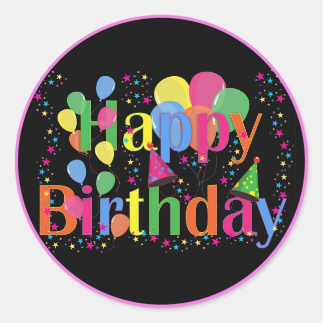 Happy Birthday, colourful party design Classic Rou Round Sticker (Front)