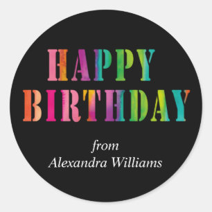 Happy Birthday Colourful Personalised Classic Round Sticker