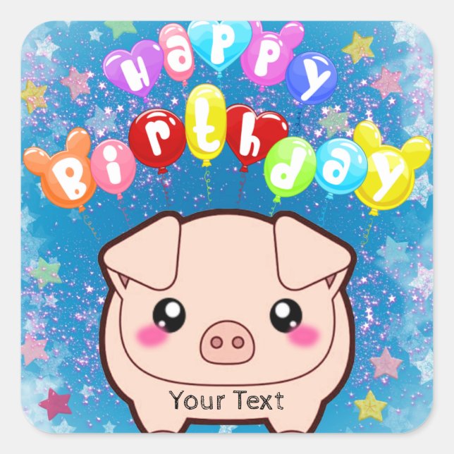 Happy Birthday Colourful Pig Custom  Square Sticker (Front)