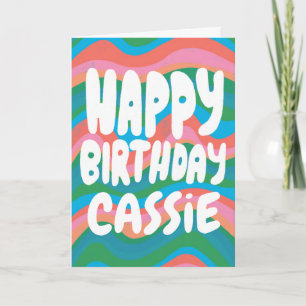 HAPPY BIRTHDAY Colourful Pink Green Stripes CUSTOM Card