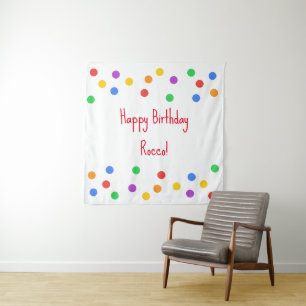 Happy Birthday Colourful Polka Dots Kids Tapestry