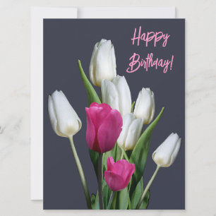 Happy birthday colourful pretty pink tulip floral holiday card