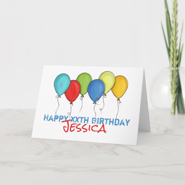 Happy Birthday Colourful Rainbow Balloons Confetti Card (Front)