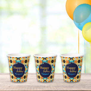 Happy Birthday Colourful Retro 80's Personalise Paper Cups