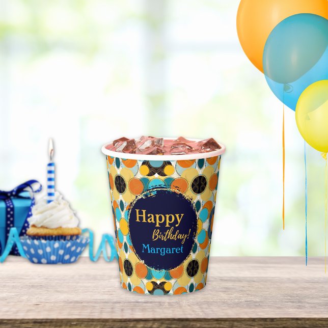 Happy Birthday Colourful Retro 80's Personalise Paper Cups (Creator Uploaded)