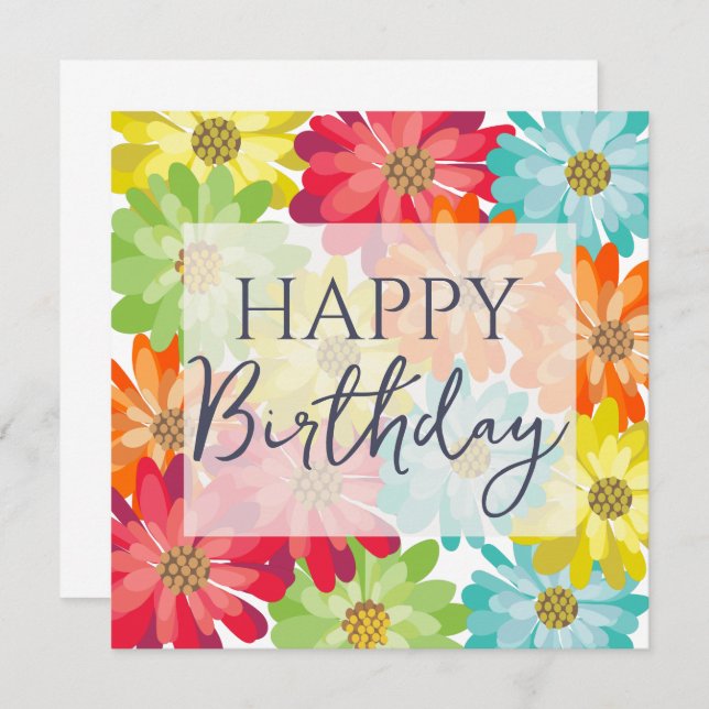 Happy Birthday Colourful Spring Flowers     Card (Front/Back)