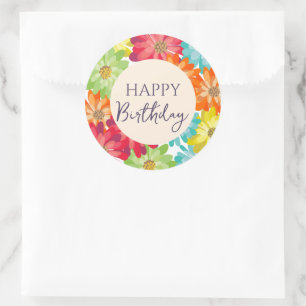 Happy Birthday Colourful Spring Flowers Classic Round Sticker