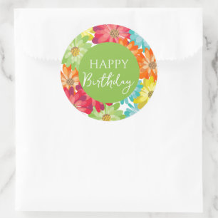 Happy Birthday Colourful Spring Flowers      Classic Round Sticker