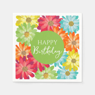 Happy Birthday Colourful Spring Flowers       Napkin