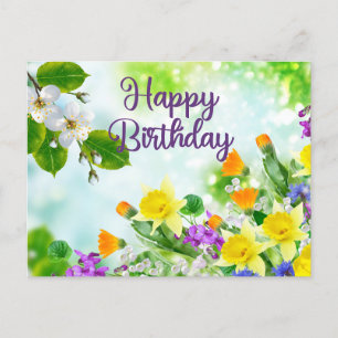 Happy Birthday Colourful Spring Flowers  Postcard