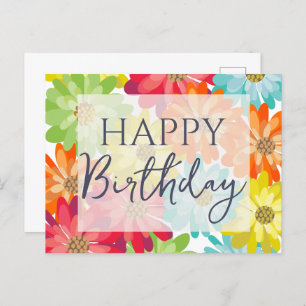 Happy Birthday Colourful Spring Flowers     Postcard