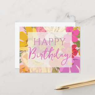 Happy Birthday Colourful Spring Flowers Postcard
