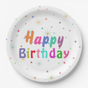 Happy Birthday Colourful Stars and Text Paper Plate