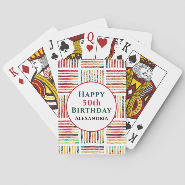Happy Birthday Colourful Stripes Geometric Custom Playing Cards (Back)