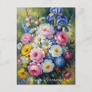 Happy Birthday Colourful Summer Garden Flowers  Postcard