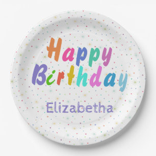 Happy Birthday Colourful text personalise Paper Plate