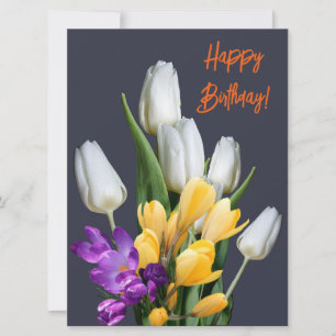 Happy birthday colourful tulip crocus floral holiday card
