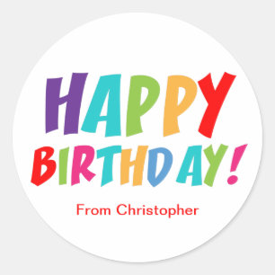 Happy Birthday Colourful Typography Classic Round Sticker