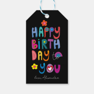 Happy Birthday Colourful Typography  Gift Tags