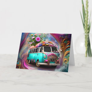 Happy Birthday Combi van with flowers 1970s  Thank You Card