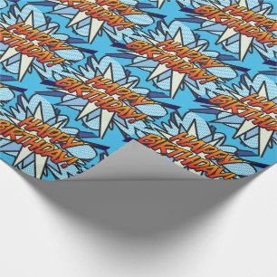 HAPPY BIRTHDAY Comic Book Pop Art blue Wrapping Paper