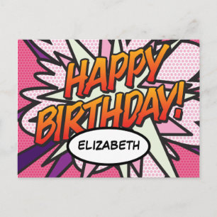 HAPPY BIRTHDAY Comic Book Pop Art Pink Postcard