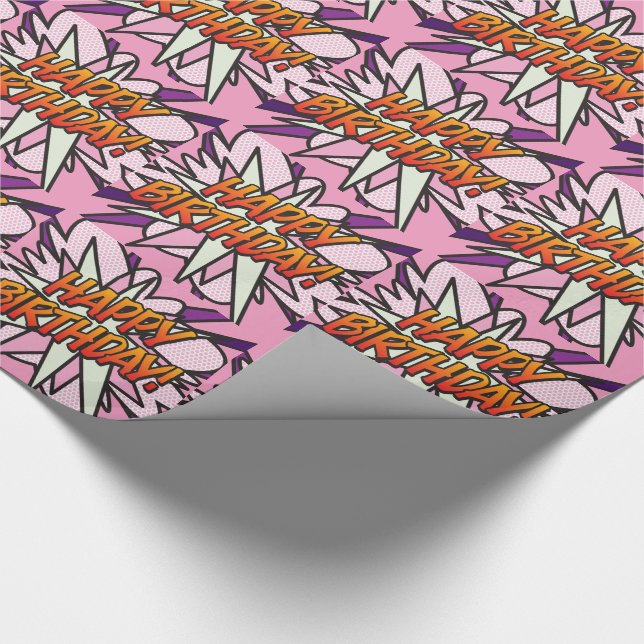 HAPPY BIRTHDAY Comic Book Pop Art pink Wrapping Paper (Corner)
