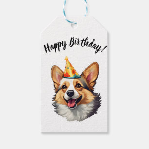 Happy Birthday cone Corgi Gift Tags