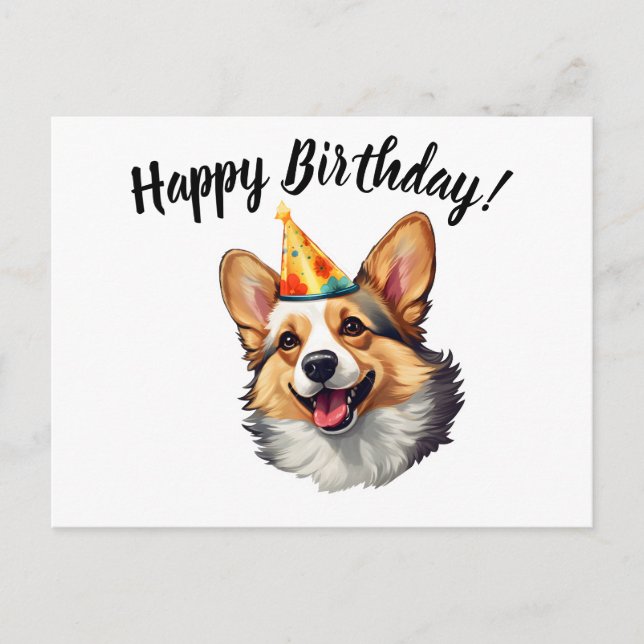 Happy Birthday cone Corgi Postcard (Front)