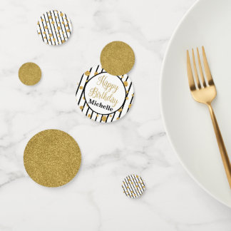 Happy Birthday Confetti -Black Stripe Gold Glitter