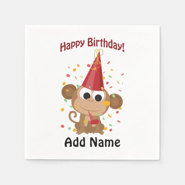 Happy birthday Confetti Monkey Napkin (Front)