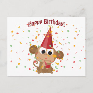 Happy birthday Confetti Monkey Postcard