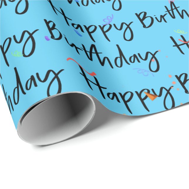 Happy Birthday Confetti on Aqua Wrapping Paper (Roll Corner)