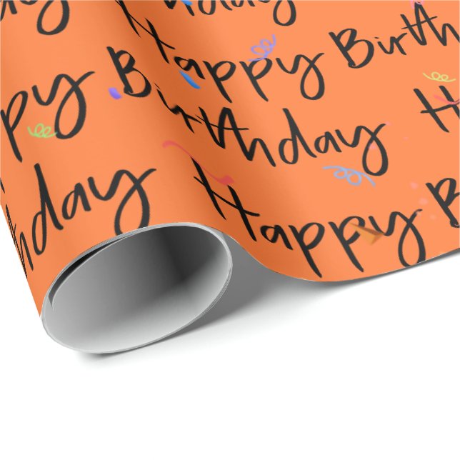Happy Birthday Confetti on Orange Wrapping Paper (Roll Corner)