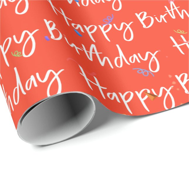 Happy Birthday Confetti on Orange Wrapping Paper (Roll Corner)