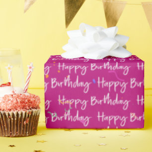 Happy Birthday Confetti on Pink Wrapping Paper