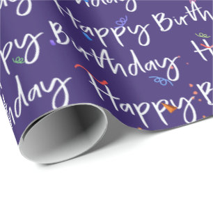 Happy Birthday Confetti on Purple Wrapping Paper