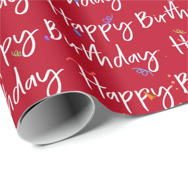 Happy Birthday Confetti on Red Wrapping Paper (Roll Corner)