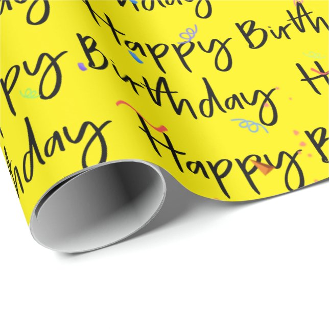 Happy Birthday Confetti on Yellow Wrapping Paper (Roll Corner)