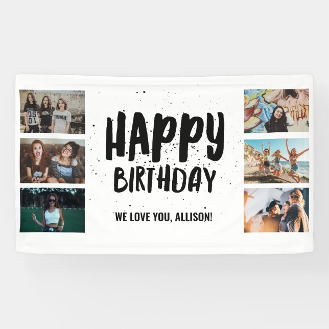 Happy Birthday Confetti Photo Collage Party Banner (Horizontal)