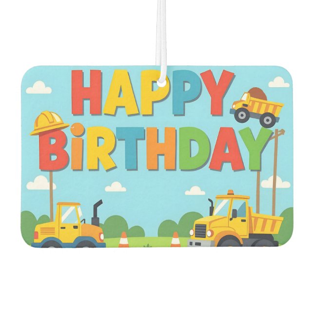 Happy birthday construction builder theme car air freshener (Front)