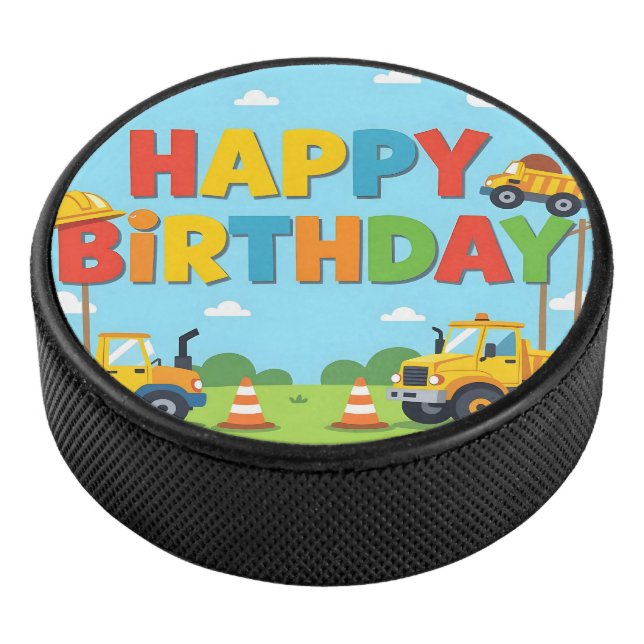 Happy birthday construction builder theme hockey puck (3/4)