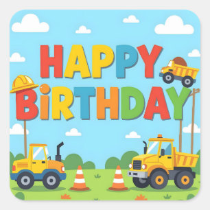 Happy birthday construction builder theme square sticker