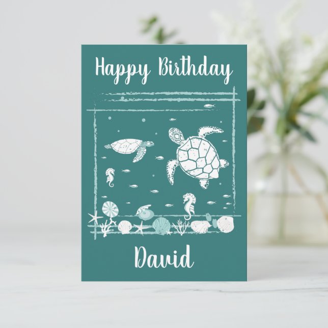 Happy Birthday Cool Blue Underwater Ocean Thank You Card (Standing Front)
