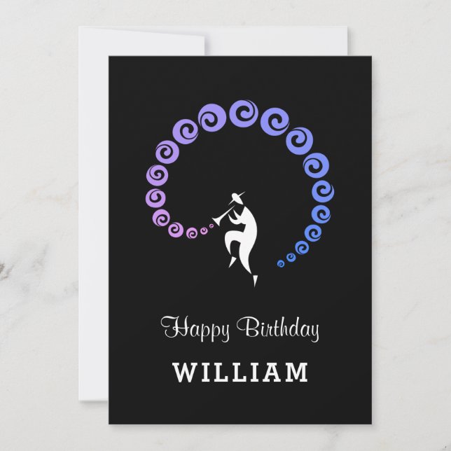 Happy Birthday Cool Jazz Musician Blue Lilac Card (Front)