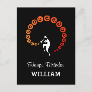 Happy Birthday Cool Jazz Musician yellow orange Postcard